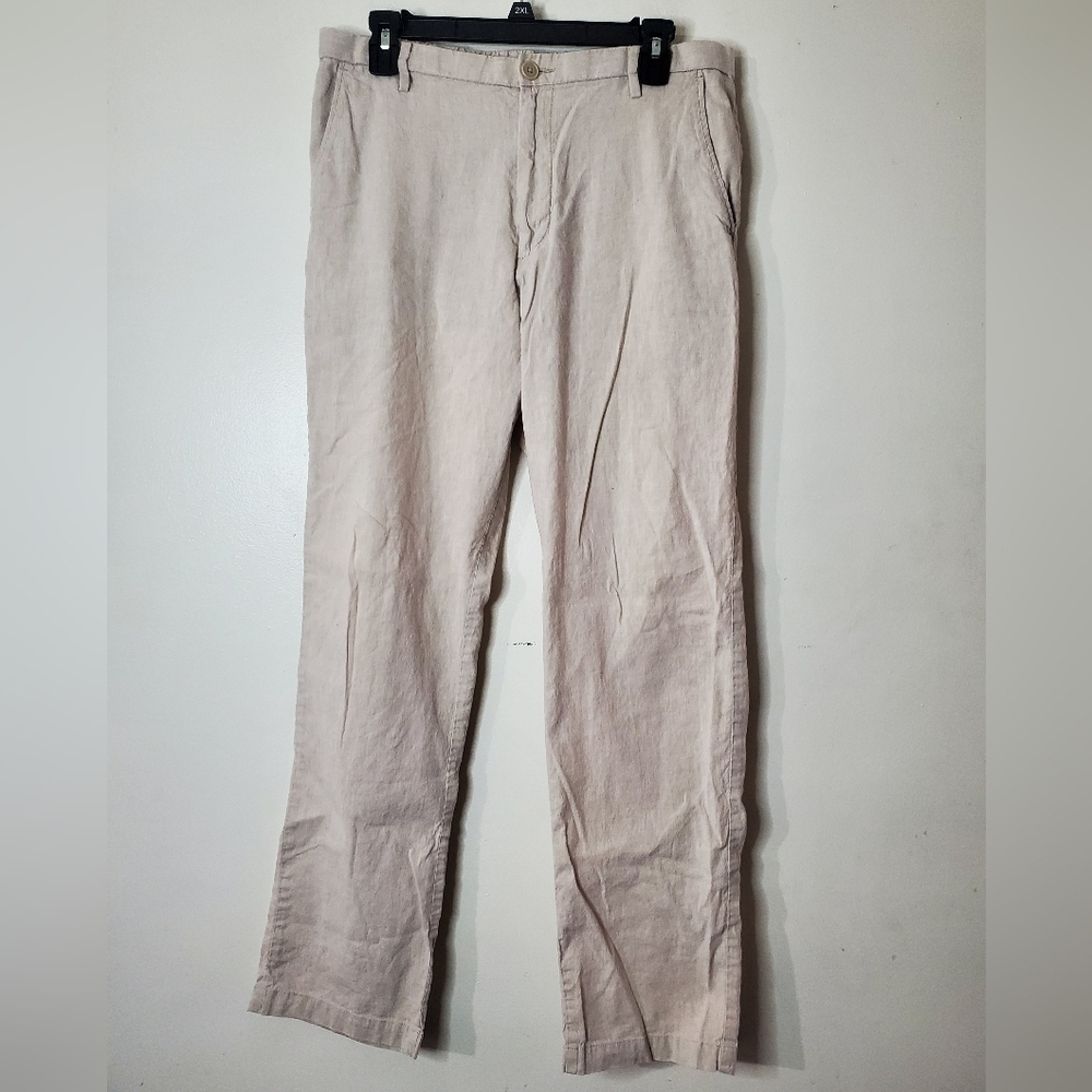 Womens Uniqlo Linen Cotton Spandex Tapered Trousers Size Large Elastic Waist